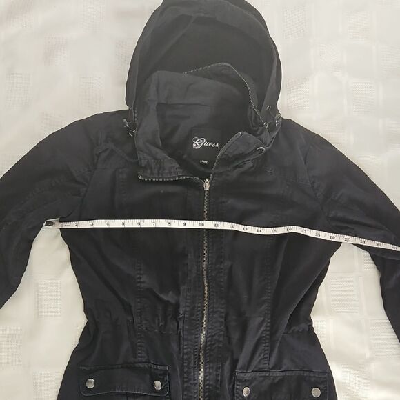 Guess Black Utility Jacket with Collared Neckline & Hoodie - Picture 7 of 16